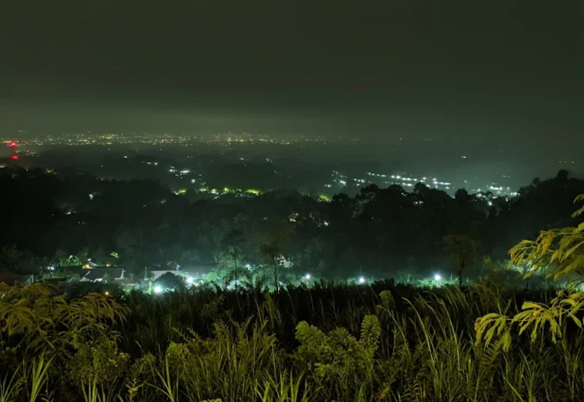 Pemandangan lampu kota malam hari dari puncak rembangan jember